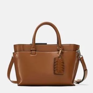 Zara Brown Leather Top-Handle Crossbody Bag